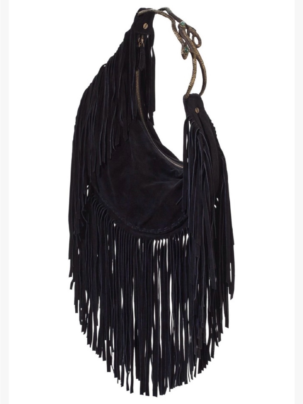 Black Suede Fringe Shoulder Bag - Boho Chic